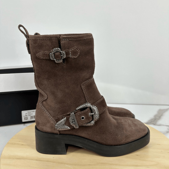 Anthropologie Larroude Hardy Boot Brown Suede Moto Boot Womens 6 Western Boho - Picture 5 of 11